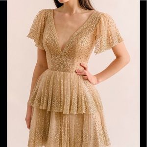 LIRIKA MATOSHI GOLD SARA MINI DRESS NWOT